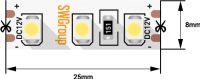 Лента светодиодная стандарт 3528, 120 LED/м, 9,6 Вт/м, 12В , IP20, Цвет: Теплый белый
