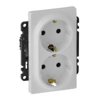 Механизм розетки 2-м Valena Life 16А 250В 2х2К+З с лицевой панелью защ. шторки безвинт. зажимы бел. Leg 753426