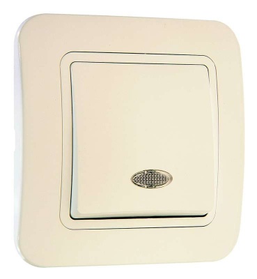 Выключатель проходной 1-кл. Lillium 10А IP20 с подсветкой крем/крем Makel 70225